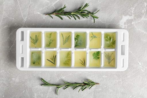 Frozen herbs in olive oil