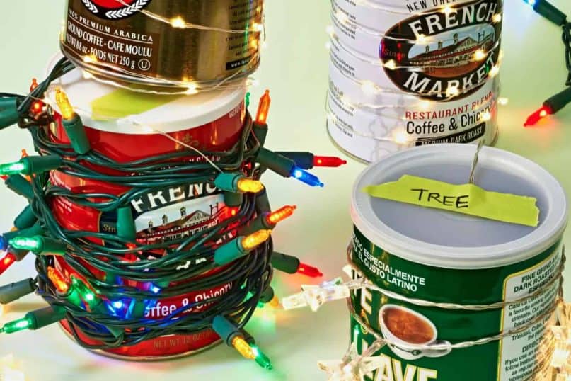 Use Coffee Cans to Wrap and Store Lights