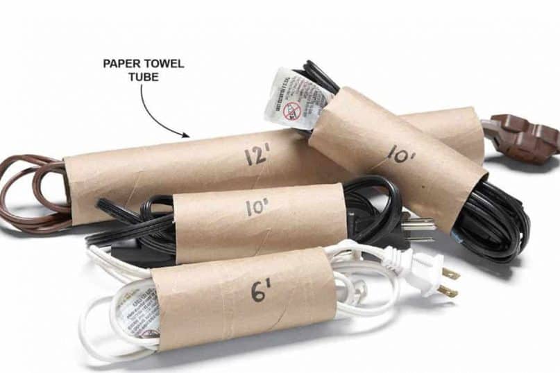 Store Extension Cords in Paper Towel Rolls 