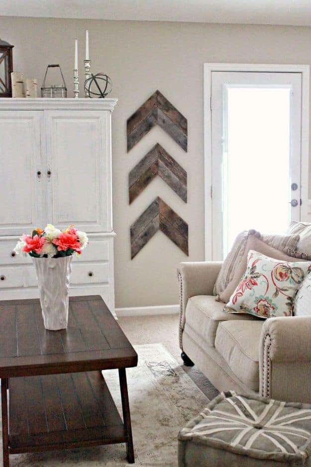 Chevron wall made of reclaimed wood