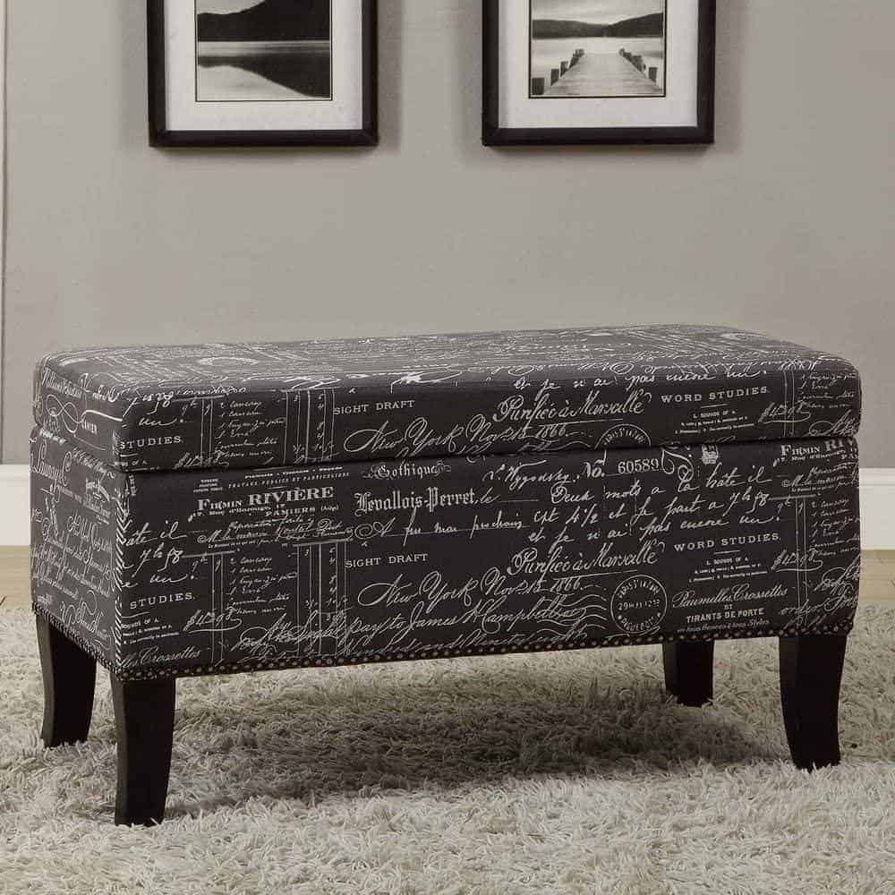 Linon Stephanie Script Linen Ottoman