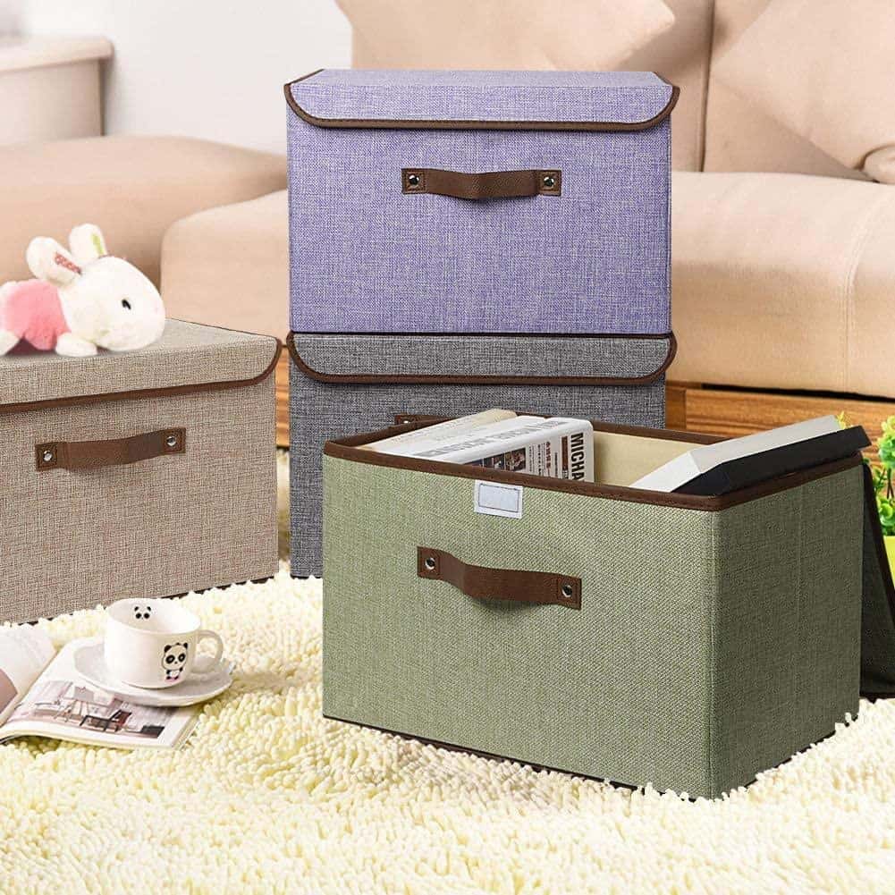 UUJOLY Storage Bin, Collapsible Storage Box Cubes with lid and handle