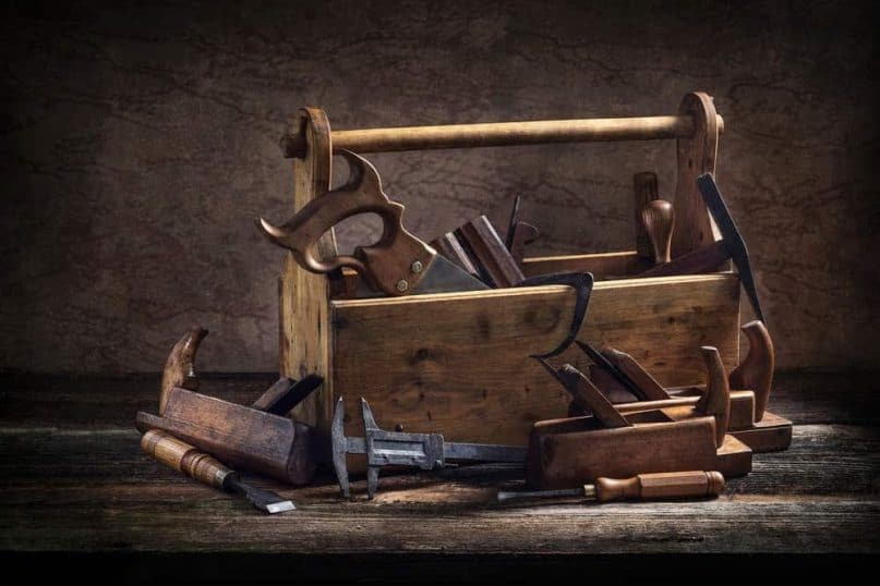 old wooden toolboxes